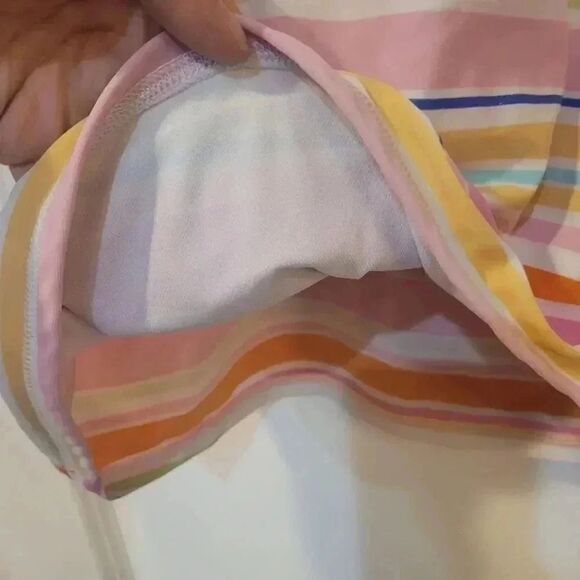 𝅺Lands' End Girl's Multicolor Striped Swim Rashguard Short Sleeves - Picture 7 of 9